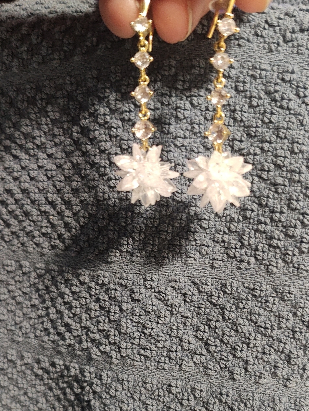 Gold-Tone White Crystal Flower Drop Earrings